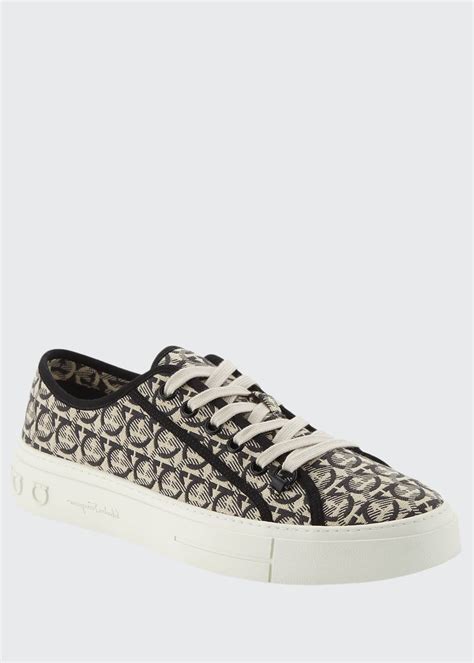 Salvatore Ferragamo Mens Anson Gancini Print Canvas Low Top Sneakers Bergdorf Goodman