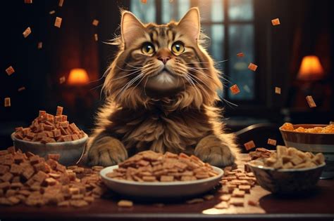 Premium Photo A Beautiful Cat With Lots Of Cat Food