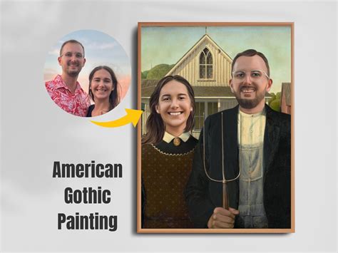 American Gothic Parody Couple Painting Pitchfork Farmer And Wife