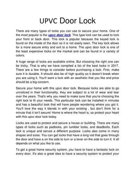 Ppt Upvc Door Lock Powerpoint Presentation Free Download Id11166953