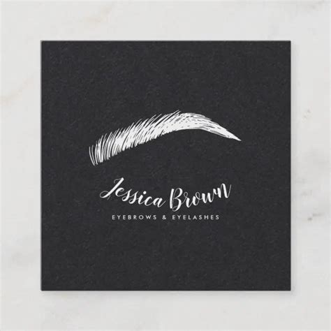 Modern White Glam Eyebrow Eyelash Extensions Black Square Business Card