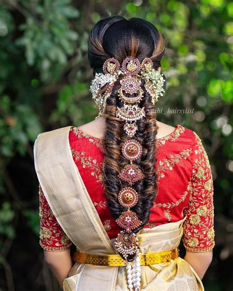 South Indian Bridal Hairstyle With Flower Jada For Medium Hair Hair