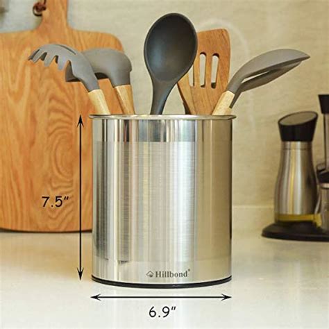 Rotating Utensil Holder Crock Stainless Steel Kitchen Organizer With