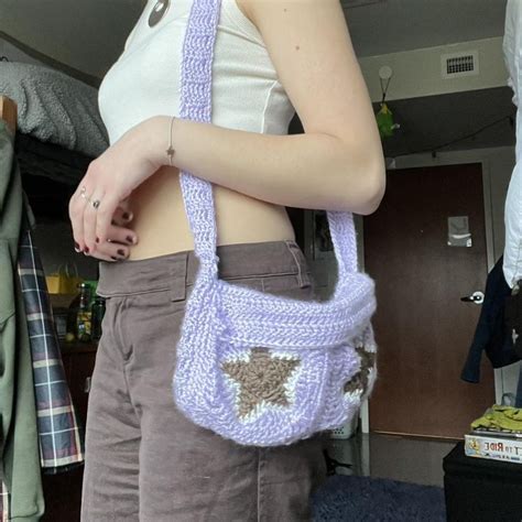 Handmade Brown Purple Crochet Star Messenger Depop Crochet