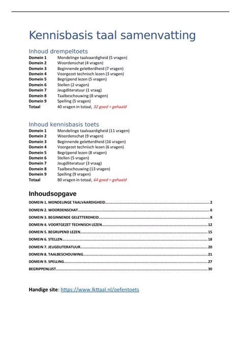 Samenvatting Volledige Samenvating Kennisbasis Taaltoets Pabo