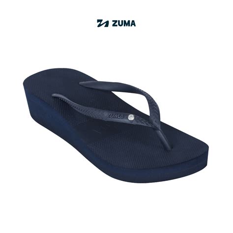 Jual Zuma Women Tiffany 3 Navy Sandal Jepit Wanita Wedges Karet Polos