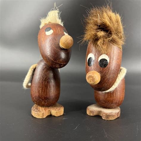 Accents 2 Mid Century Modern Teak Wood Figurines Optimist Pessimist