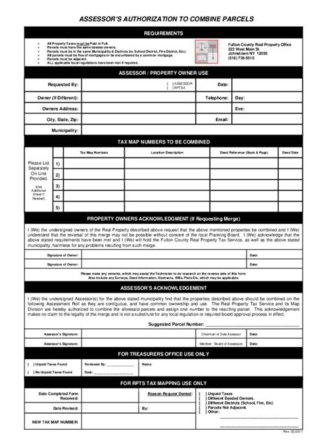 Fillable Online Assessors Authorization To Combine Parcels Doc Fax