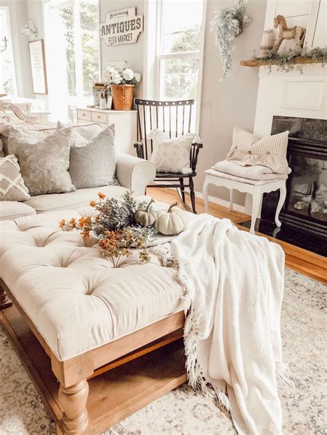 A Neutral Cozy Cottage Farmhouse Fall Home Tour Fall Living Room