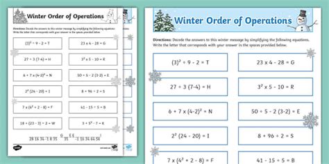 Fifth Grade Winter Order Of Operations Activity Twinkl