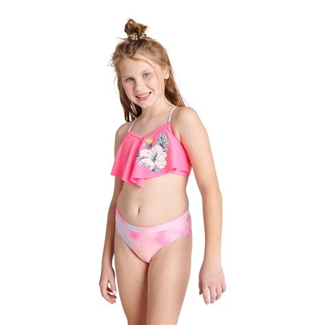 Justice Girls 2 Piece Flounce Top Bikini Swimsuit Size XL 16 18