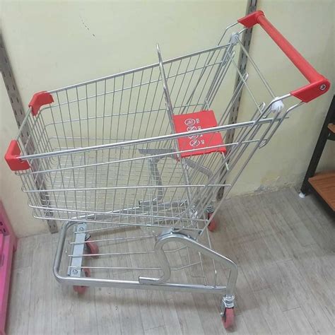 Silver Four Wheel Stainless Steel Supermarket Shopping Trolley Load