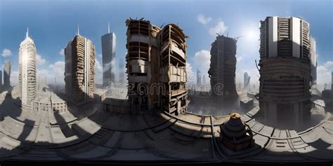 Post Apocalyptic Ruined City Destroyed Buildings 360 Panorama HDRI