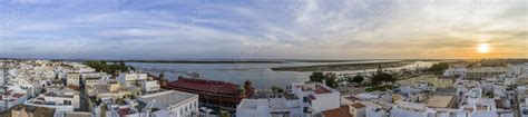 Sunset Aerial Cityscape In Olhao Algarve Fishing Village View Of