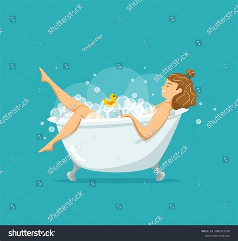 Woman Taking Bath Full Soap Foam Stock Vector Royalty Free 2061215765