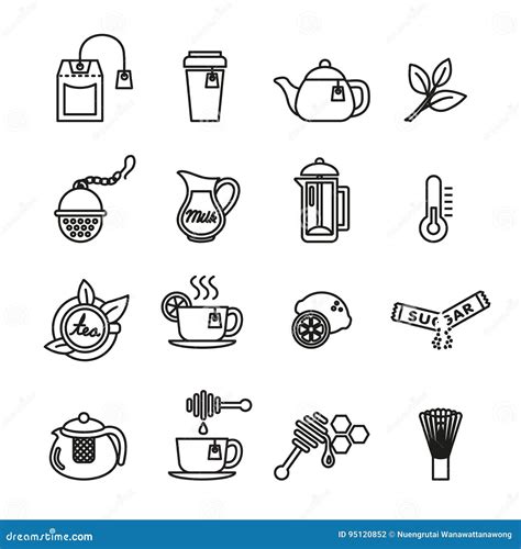 Tea Icons Set Thin Line Vector Illustration Stock Vector