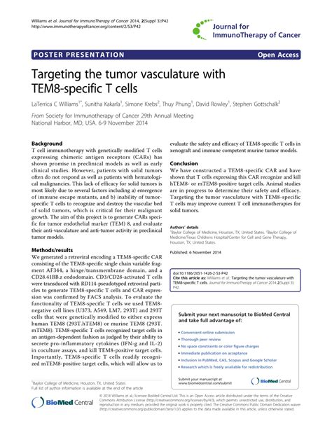 Pdf Targeting The Tumor Vasculature With Tem8 Specific T Cells