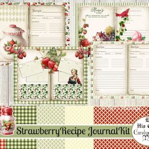 Vintage Summer Strawberry Recipe Junk Journal Kit Strawberry Recipe