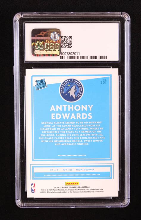 Anthony Edwards 2020 21 Donruss 201 RR RC CSG 9 5 Pristine Auction