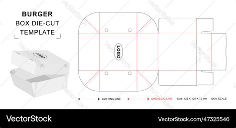 Burger Box Die Cut Template Royalty Free Vector Image