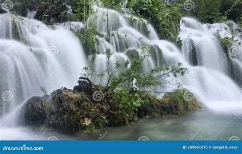 Waterfall In The Forest Near Plitvi Ka Jezera Croatia May 2019 Stock