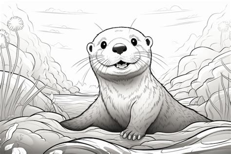 Premium AI Image | Baby Otter Coloring Book Page Kids 1