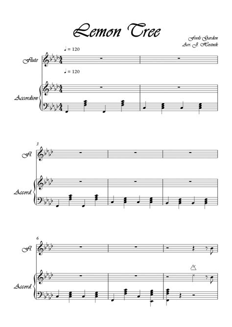 Lemon Tree Arr Jernej Hostnik By Fools Garden Sheet Music For