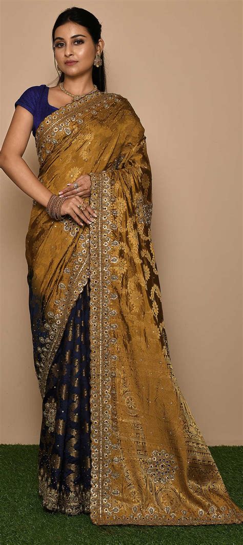 Festive Traditional Blue Gold Color Raw Silk Fabric Saree 1834528