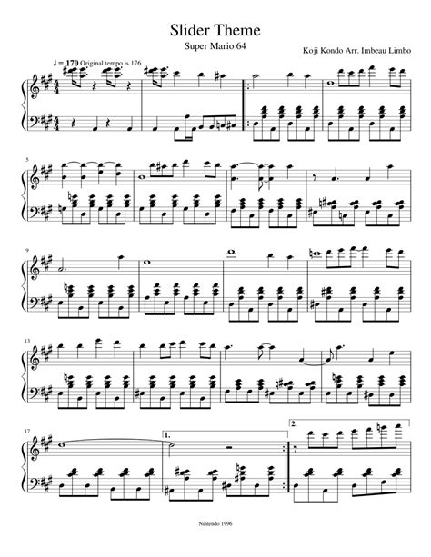 Slider Theme Super Mario 64 Sheet Music For Piano Solo