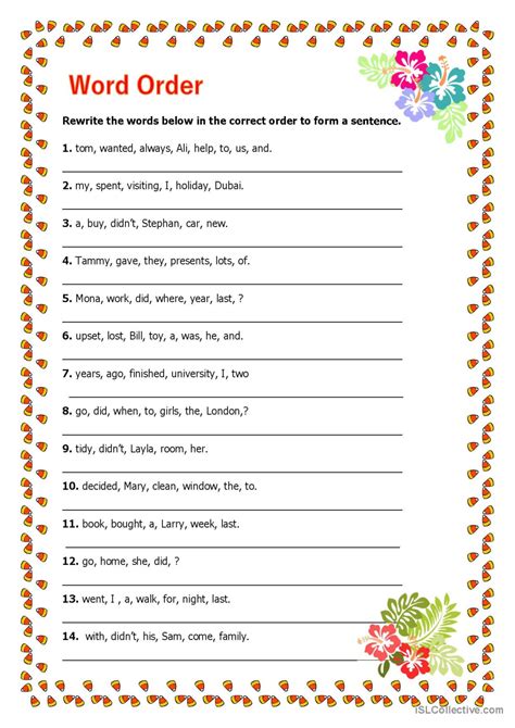 Word Order General Grammar Practice English Esl Worksheets Pdf Doc