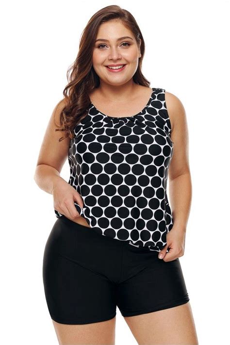 Black White Polka Dot Swimsuit Womens Plus Size Swimwear Plus Size