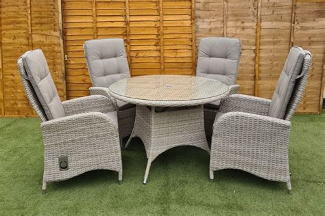 Latte Rattan Dining Set 4 Reclining Chairs