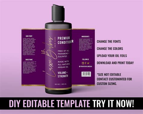 Diy Editable Shampoo Conditioner Label Template Beauty Etsy