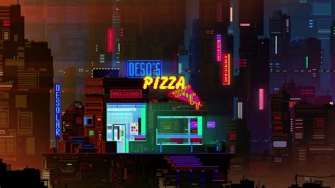 Hd Wallpaper Night City Light Pixel Art Metropolis Neon Lighting