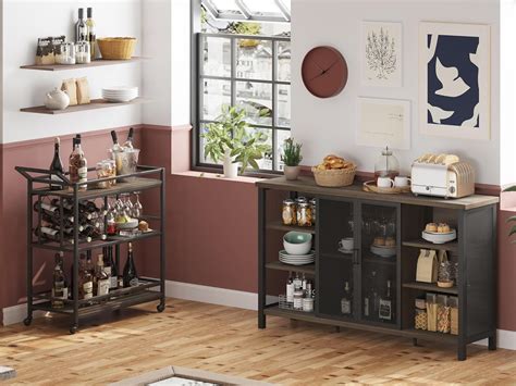 Amazon FATORRI Wine Cabinet And Bar Cart For Dining Room Walnut