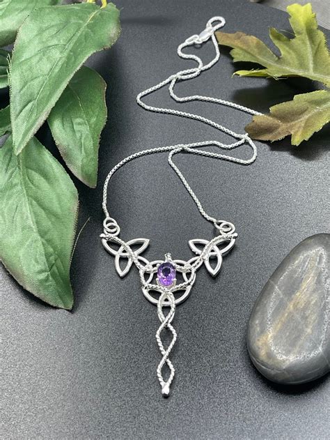 Celtic Knot Gemstone Necklace In Sterling Silver Statement Etsy