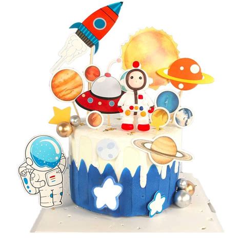 D Astronaut Cake Topper Space Birthday Cake Decorations Rocket Cake