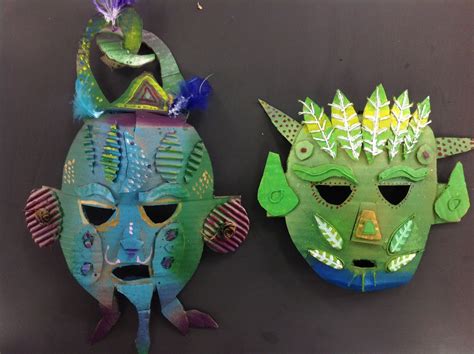 Finished Cardboard Painted Masks Year 5 Work Spfschools Mayan Mask