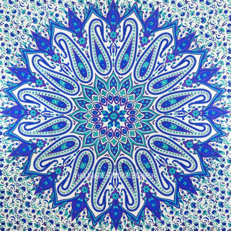 Large Blue Psychedelic Glittering Mandala Tapestry Hippie Wall Hanging