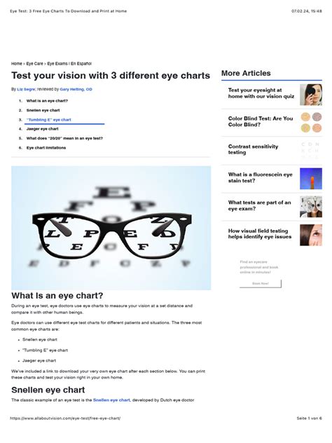 Eye Test: 3 Free Eye Charts to Download and Print at Home | PDF | Visual Acuity | Clinical Medicine