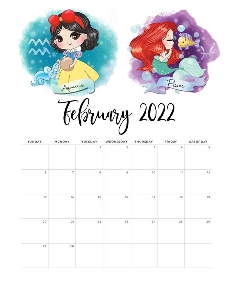 Disney Princess 2022 Calendar Printable