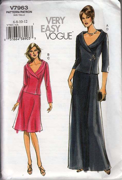 2004 Portrait Collar Evening Jacket And Skirt Pattern VOGUE 7964 Very