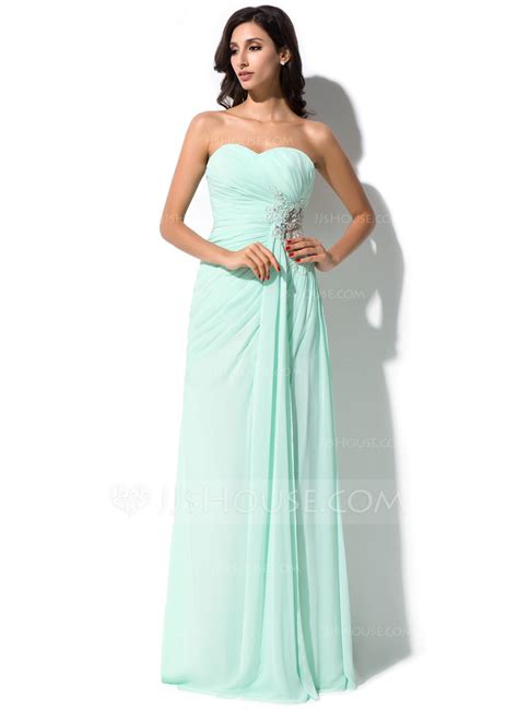 Sheath Column Sweetheart Floor Length Chiffon Tulle Prom Dress With