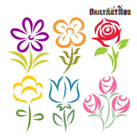 Beautiful Flower Shapes Clip Art Set Daily Art Hub Free Clip Art Everyday