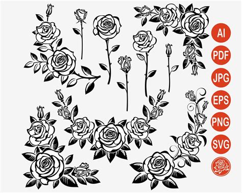 Rose Bouquet Template For SVG Design Silhouette Of Flower PNG Clipart