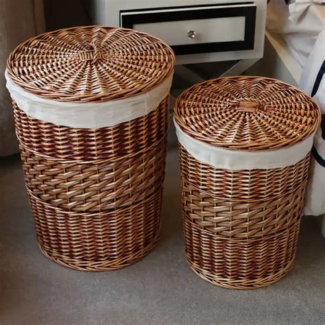 Home Storage Organization Handmade Woven Wicker Cattail Laundry Hamper