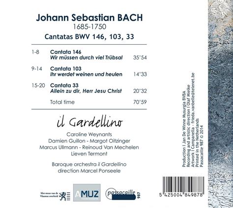 Dir Marcel Ponseele Il Gardellino Bach Cantatas Vol Cd Marcel