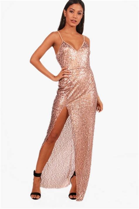 Sequin Split Maxi Dress Boohoo