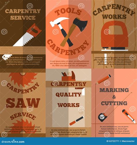 Carpentry 6 Flat Banners Poster Stock Vector Illustration Of Cutting