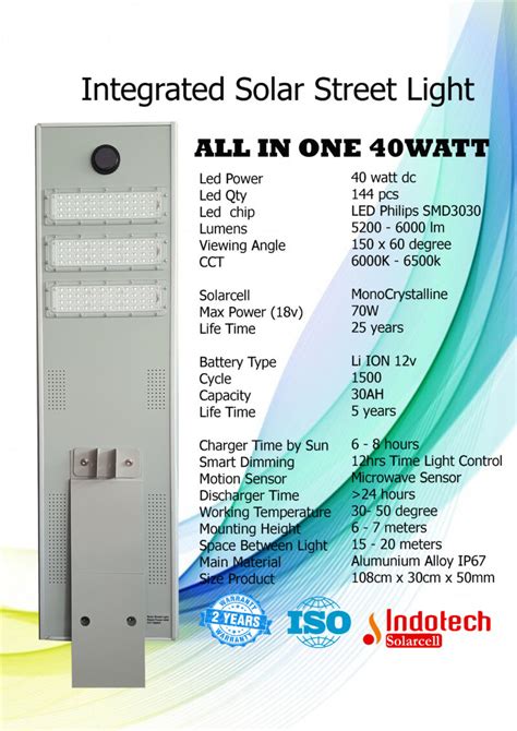 Pju Solarcell All In One 40watt 12v Indotech Solar Cell